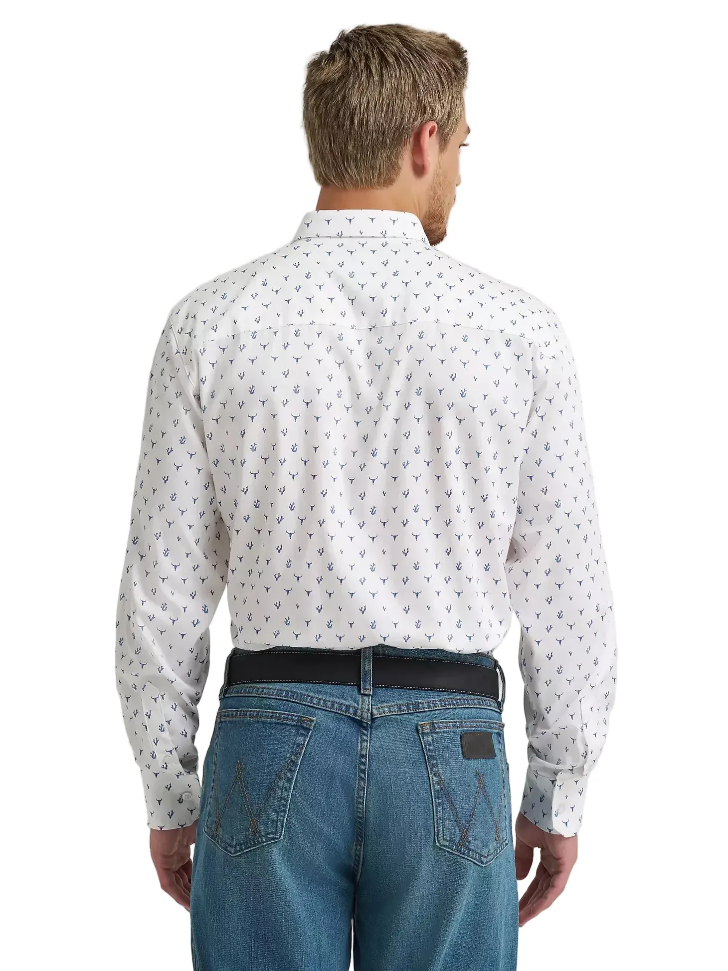 Wrangler Men's Blue Steerhead One Pocket Button Down Shirt 112374486 - Image 3