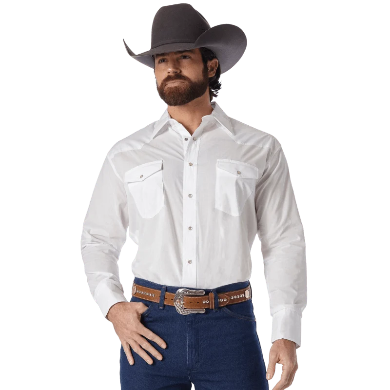 Wrangler Men’s White Long Sleeve Broadcloth Western Snap Shirt 71105WH
