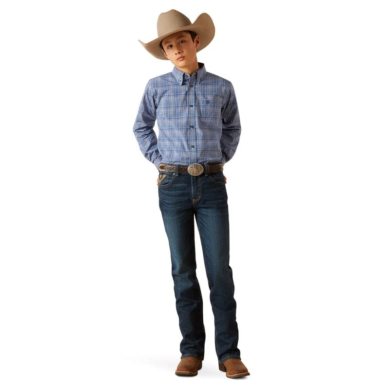 Ariat Boys Pro Series Pitt True Blue Classic Fit Long Sleeve Shirt 10047297 - Image 3