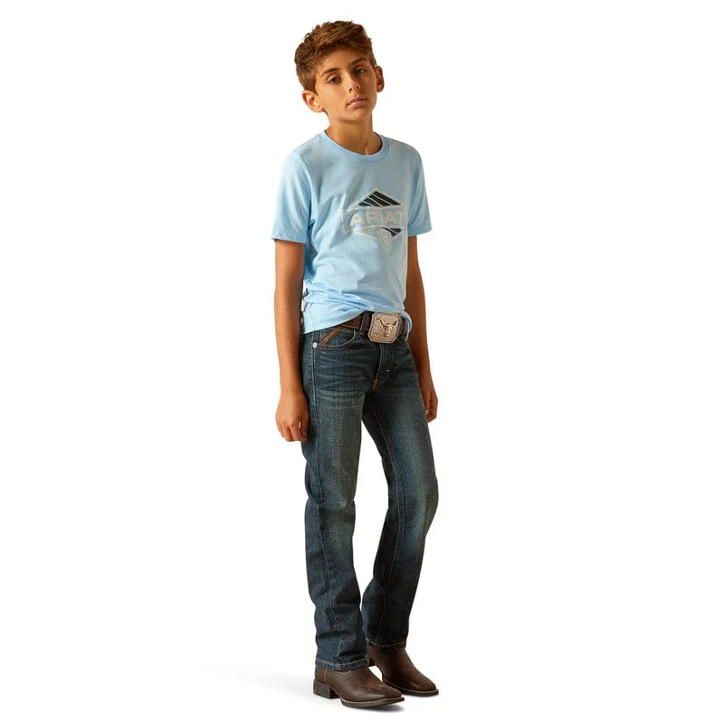 Ariat Boys Vintage Hex Stripe Frost Blue Short Sleeve Graphic T-Shirt 10051432 - Image 4