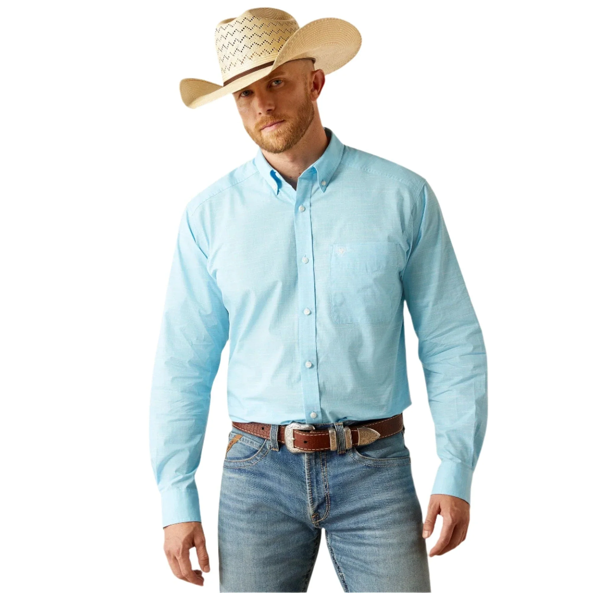 Ariat Men's Light Blue Solid Slub Button Down Western Shirt 10058785