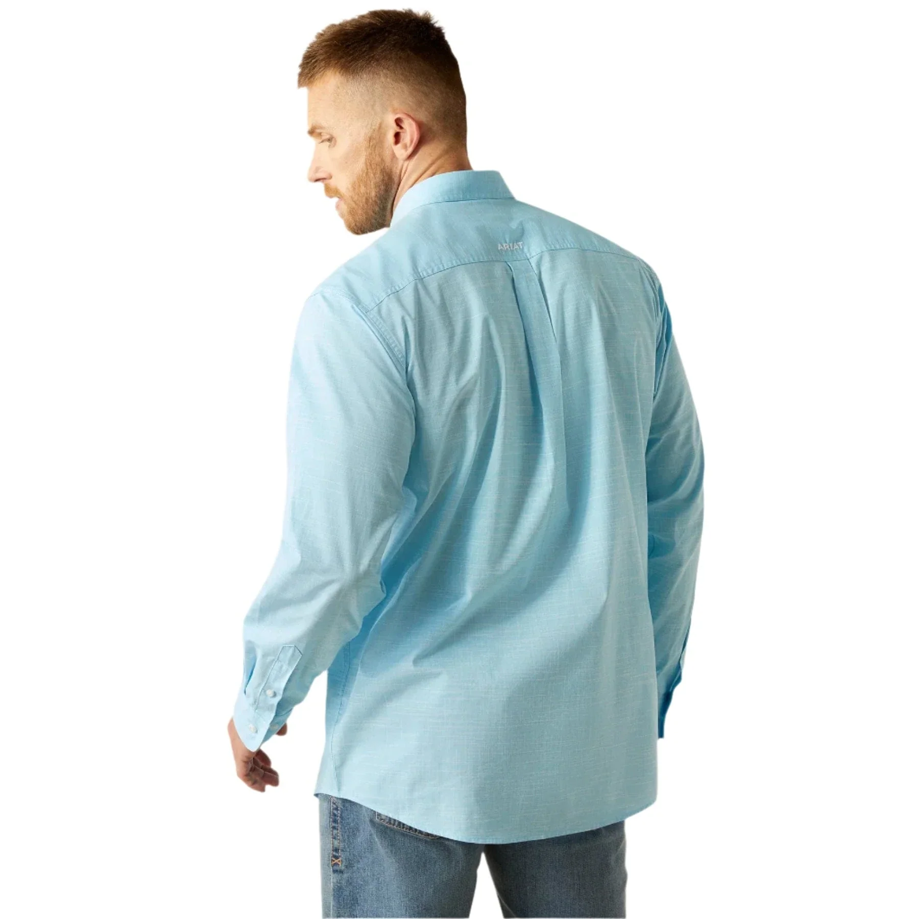 Ariat Men's Light Blue Solid Slub Button Down Western Shirt 10058785 - Image 5