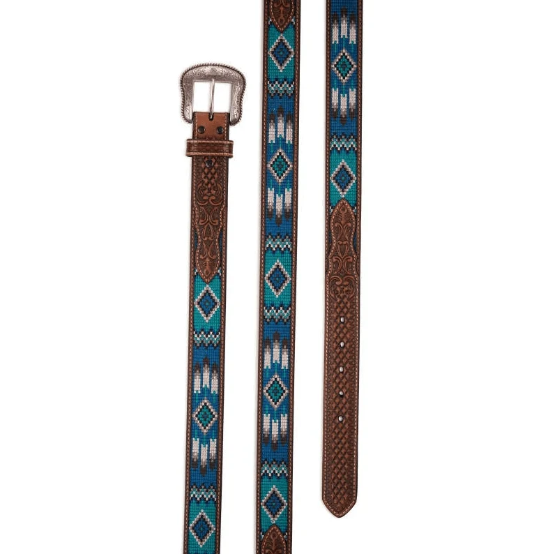 Ariat Men's Southwestern Brown & Blue Embroidered Belt A1038702 - Image 2