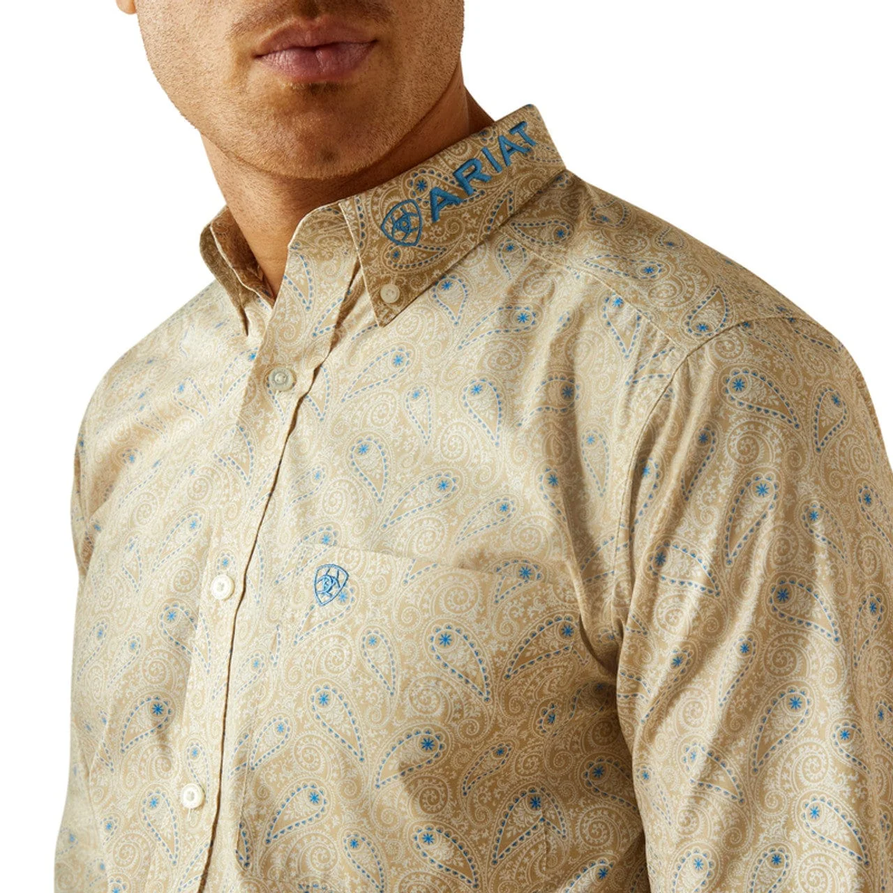 Ariat Men's Team Alder Fitted Khaki Print Button Down Western Shirt 10058978 - Image 5