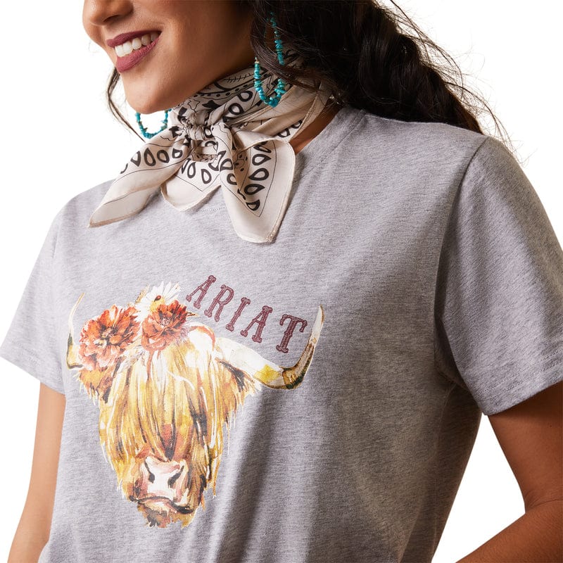 Ariat Women's Heather Grey Highlander Rose Short Sleeve T-Shirt 10043417 - Image 2