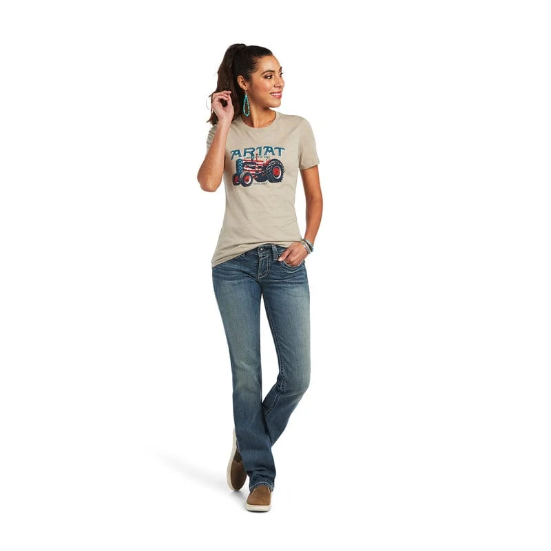 Ariat Women's Tractor USA Khaki Heather Short Sleeve T-Shirt 10040958 - Image 4