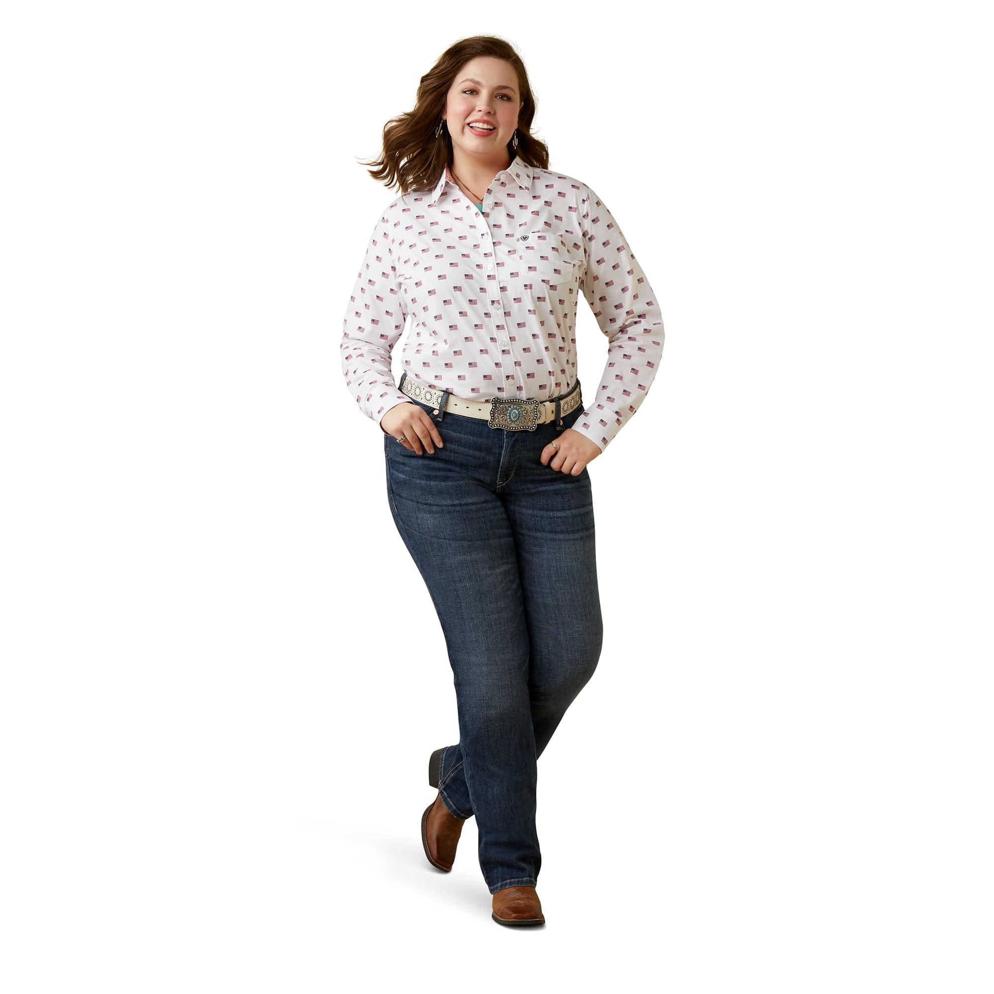 Ariat Women's White Wrinkle Resist Team Kirby Long Sleeve Stretch Shirt 10044949 - Image 8