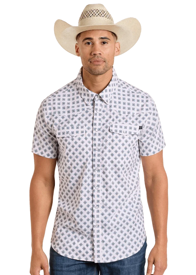 Rock and Roll Men's Tek Western White Short Sleeve Shirt BMN3S06424