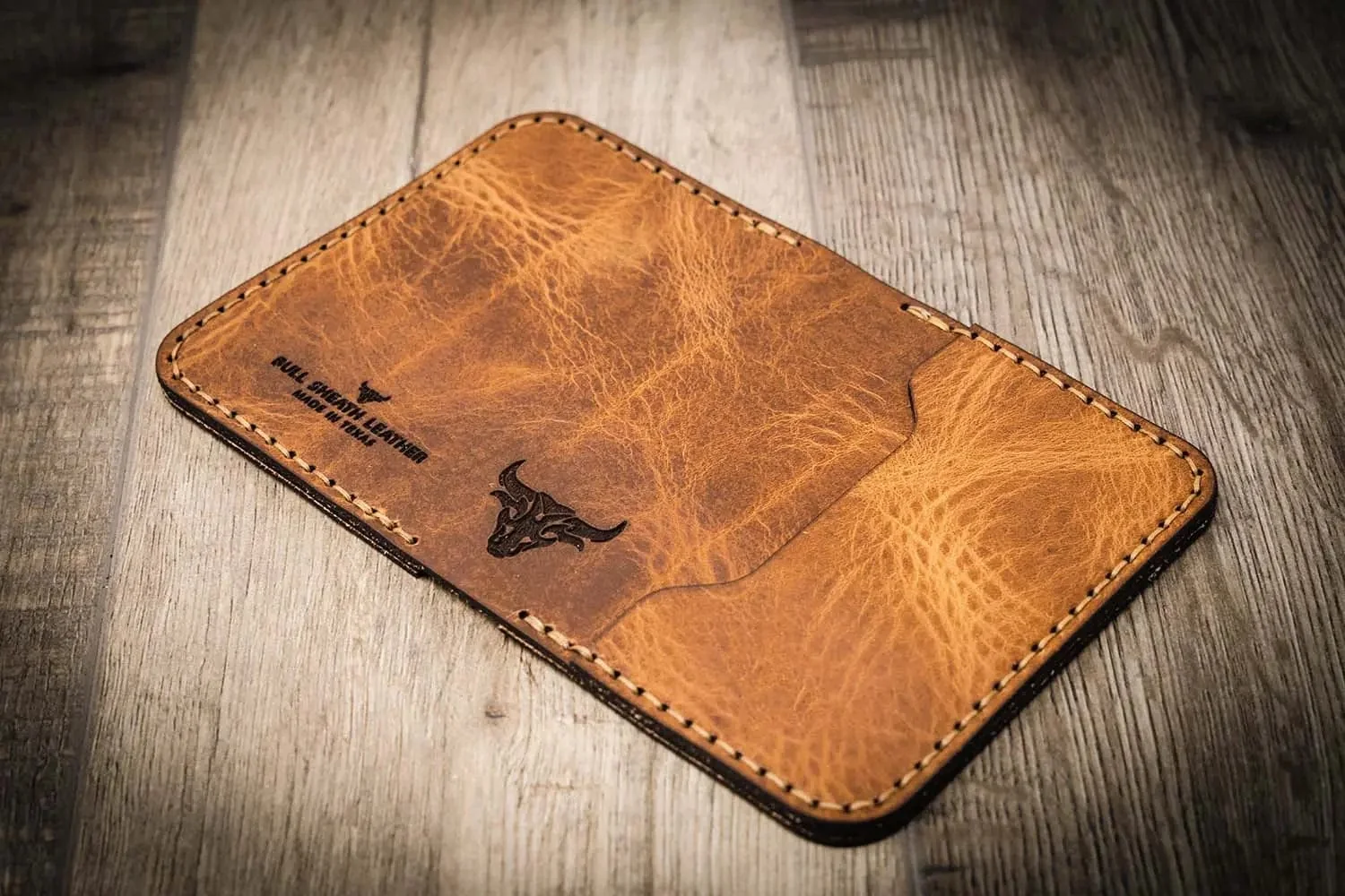 Bull Sheath Leather Men's The Georgetown Minimalist Wallet in Saddle Tan - Image 4
