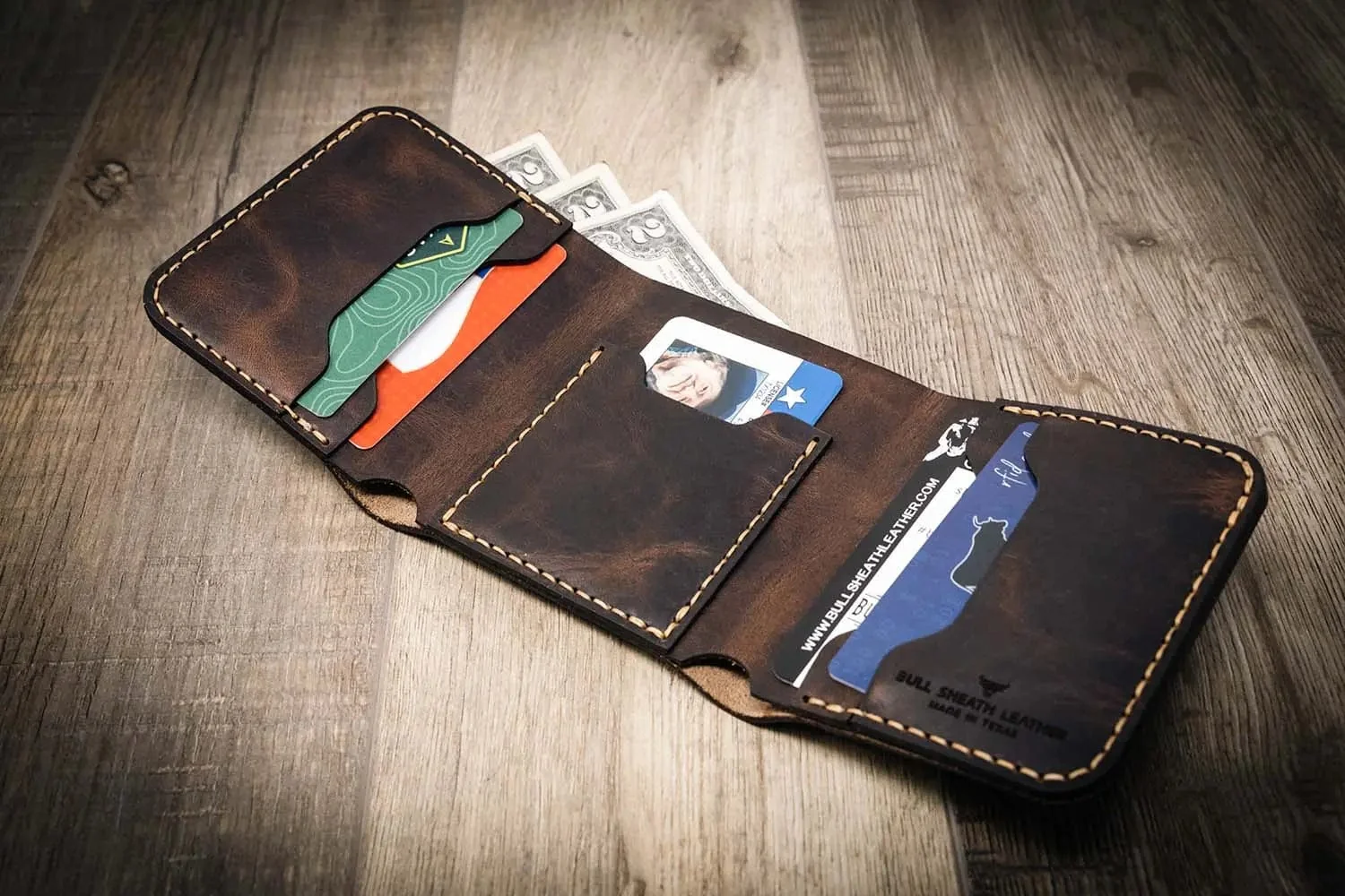Bull Sheath Leather Men's The Trinity Trifold Wallet - Image 8
