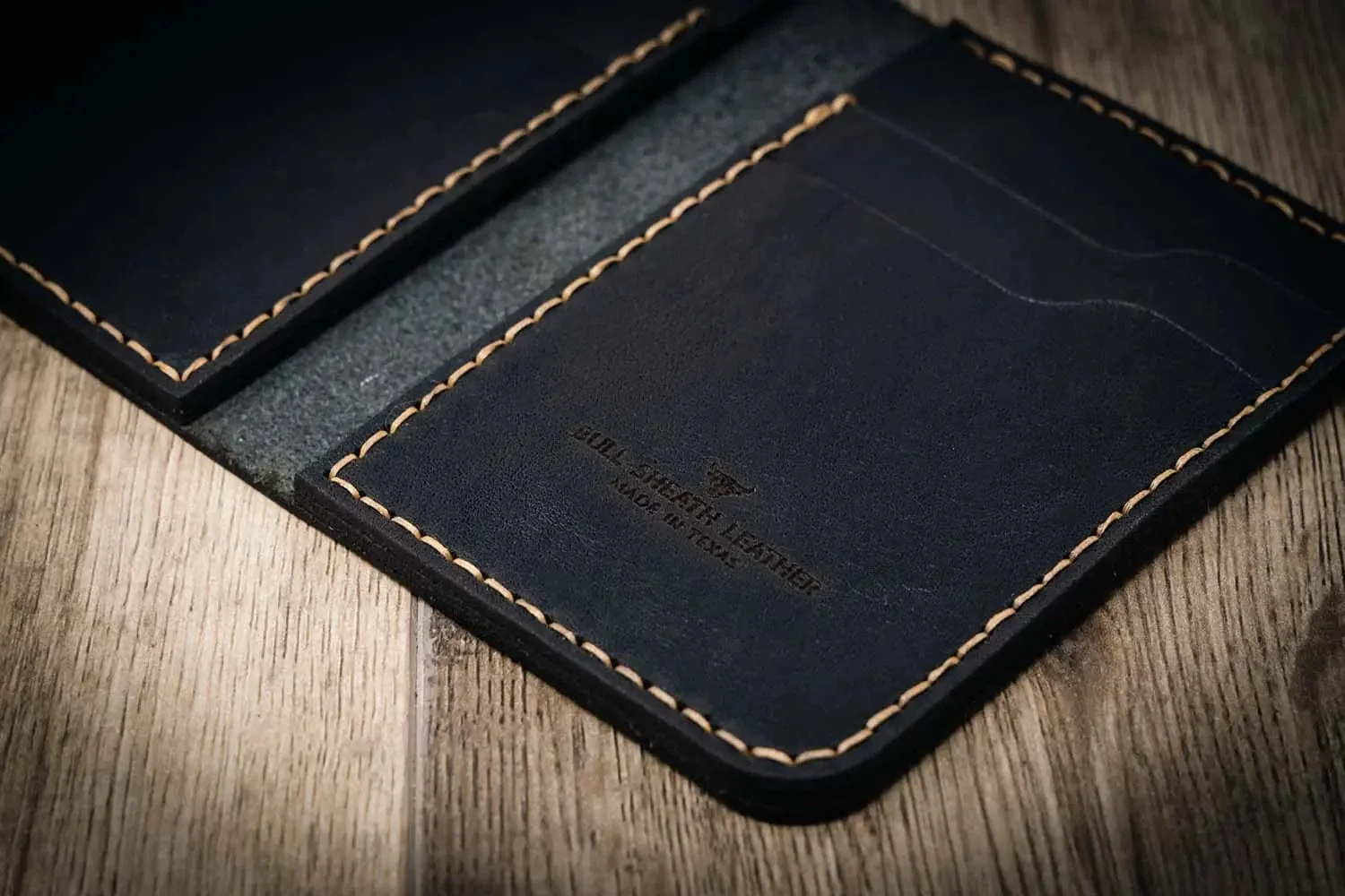 Bull Sheath Leather Men's Western Vertical Wallet Black - Image 4