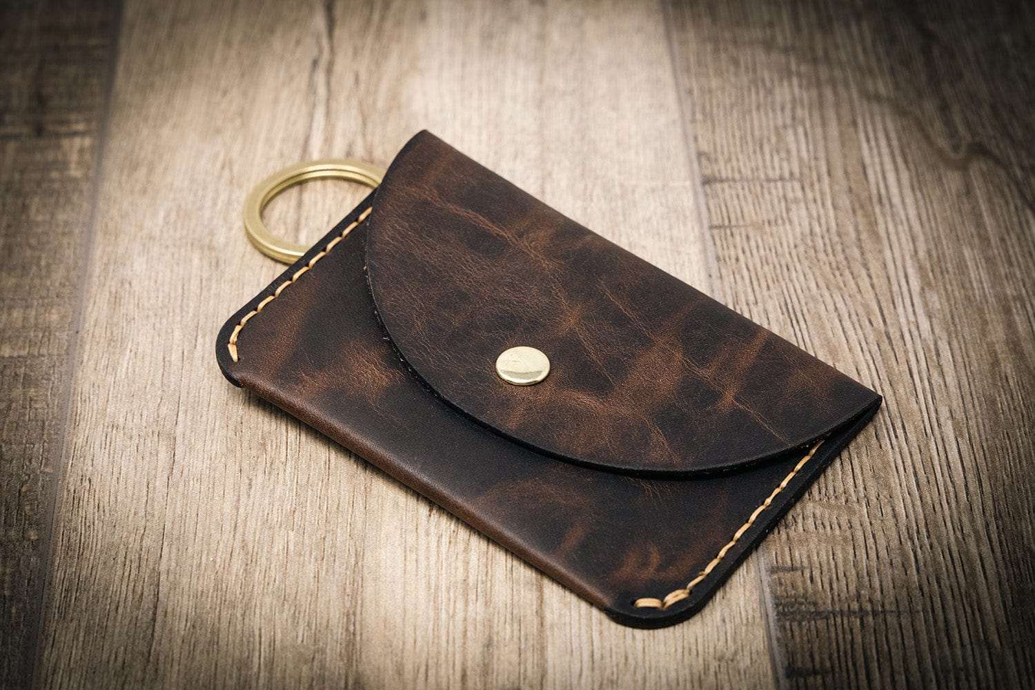 Bull Sheath Leather Women's The Richmond Leather Keychain Wallet in Walnut Brown - Image 2