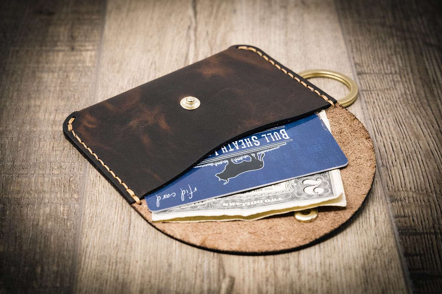 Bull Sheath Leather Women's The Richmond Leather Keychain Wallet in Walnut Brown - Image 4