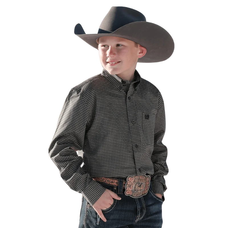 Cinch Boys Olive Geometric Print Long Sleeve Button Down Western Shirt MTW7060332