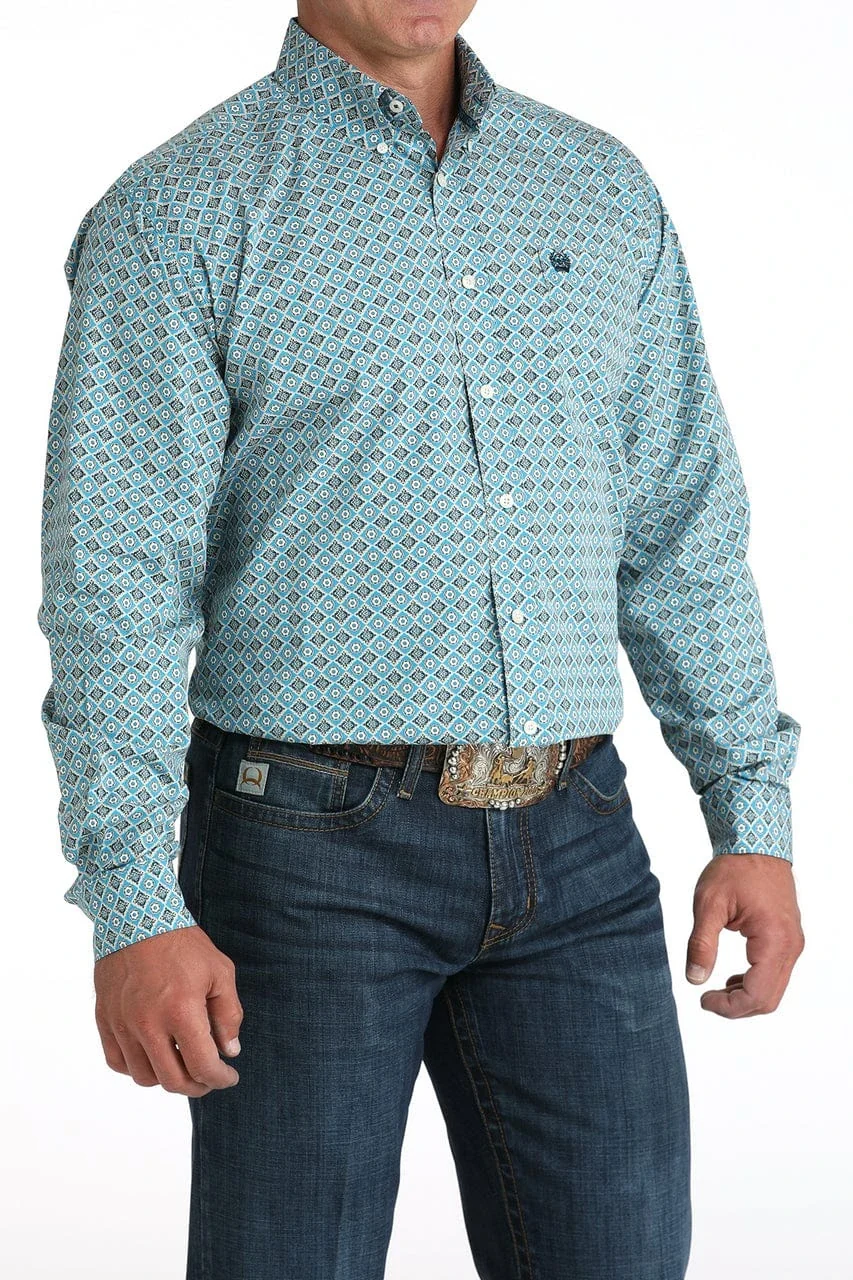 Cinch Men's Geometric Blue Button Down Western Shirt MTW1105955 - Image 4