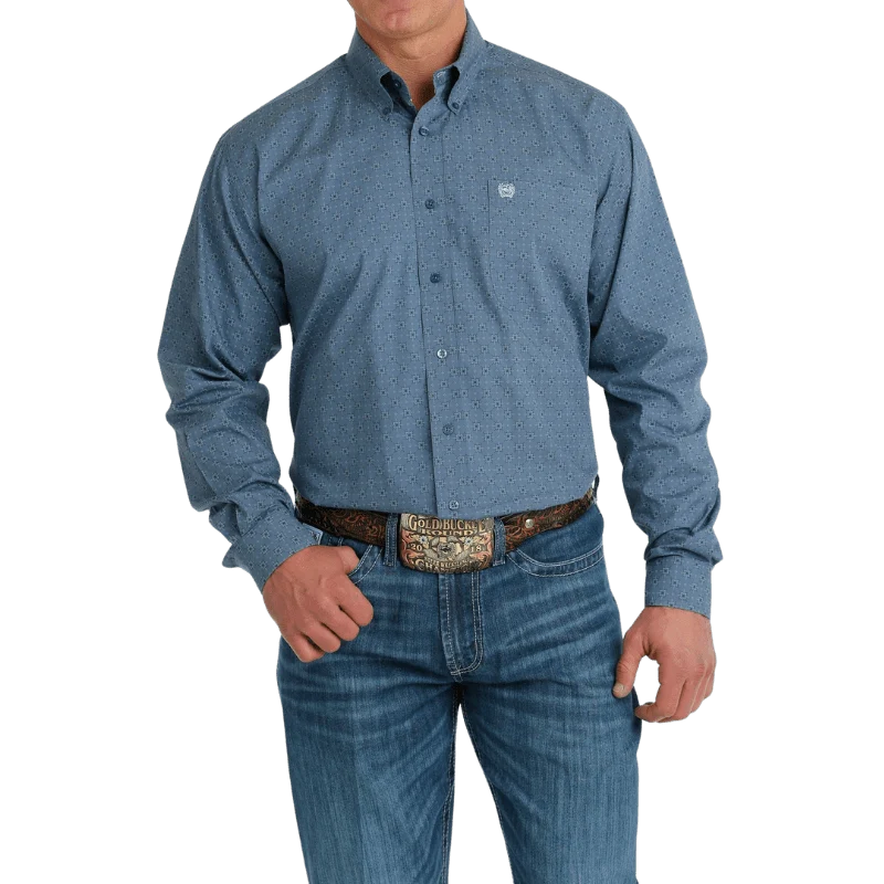 Cinch Men's Blue Geometric Print Long Sleeve Button Down Western Shirt MTW1105693