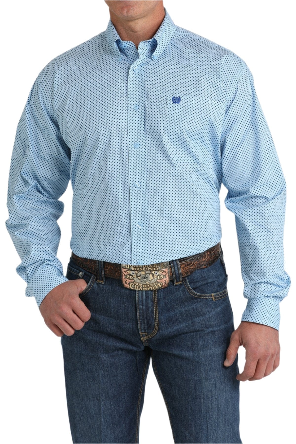 Cinch Men's Blue Stretch Diamond Print Button Down Western Shirt MTW1105798