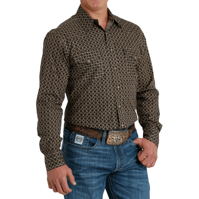 Cinch Men's Brown Geometric Print Long Sleeve Western Snap Shirt MTW1303071 - Image 2