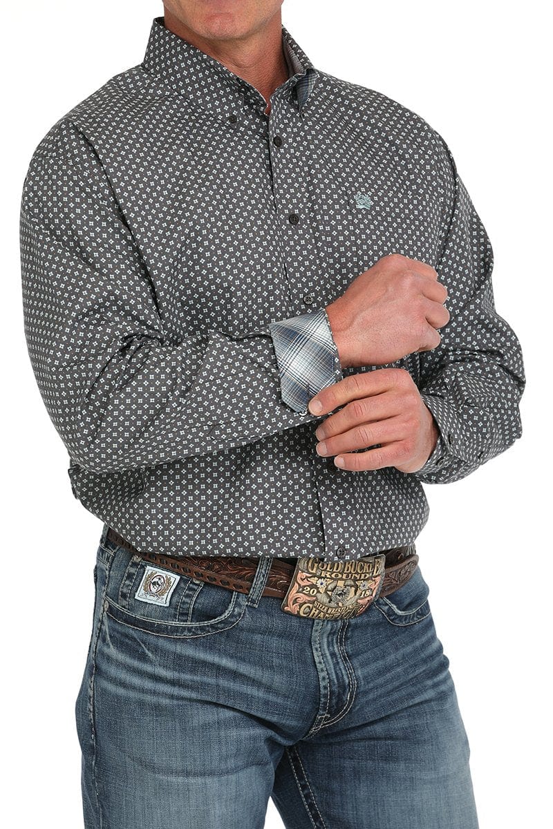 Cinch Men's Geometric Print Gray Button Down Western Shirt MTW1105894 - Image 2