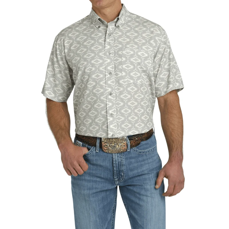 Cinch Men's Grey Southwestern Print Arenaflex Short Sleeve Shirt MTW1704135