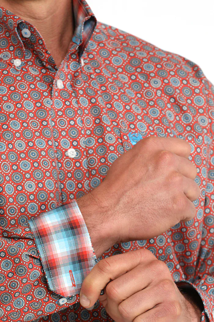 Cinch Men's Red & Blue Geo Print Button Down Western Shirt MTW1106097 - Image 4