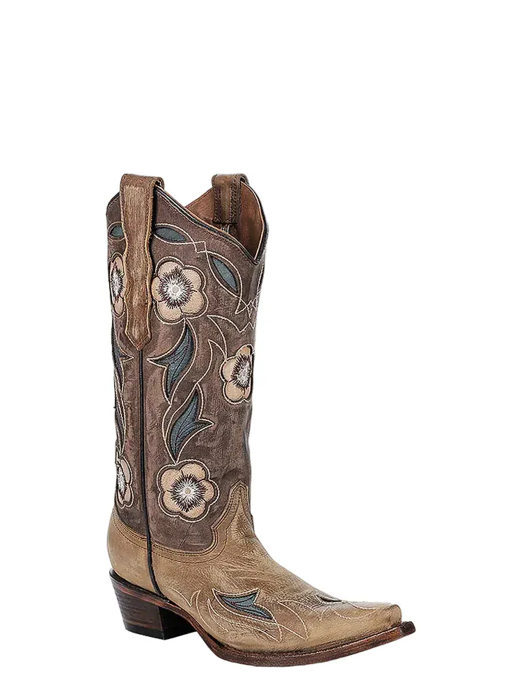 Circle G Women's Sand Inlay & Embroidery Snip Toe Western Boots L6155