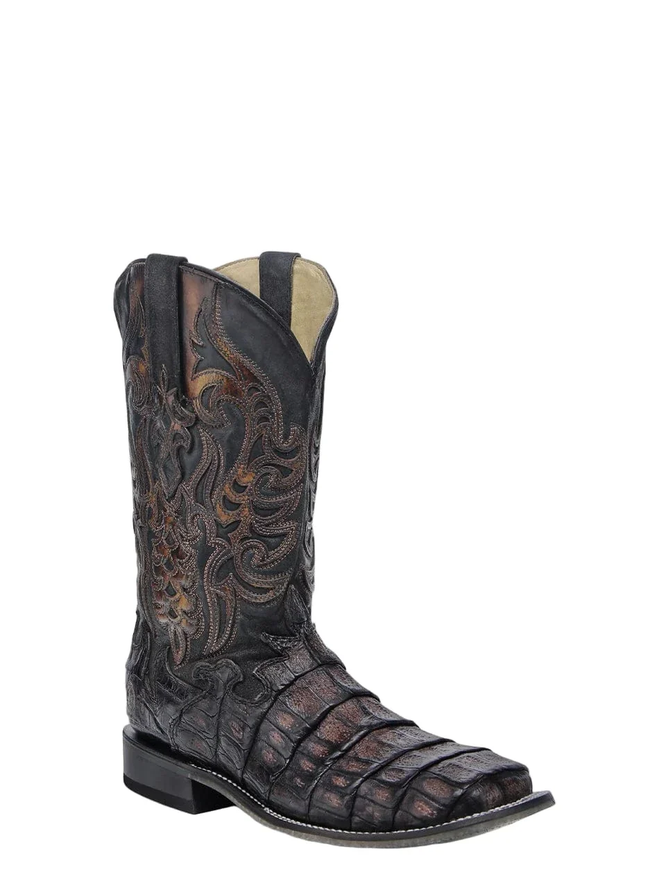 Corral Men's Chocolate Caiman Embroidery & Overlay Western Boots A4774