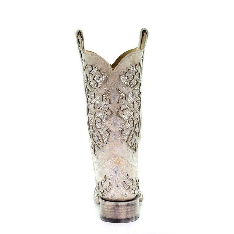 Corral Women's White Glitter Inlay Square Toe Cowboy Boots A3397 - Image 4