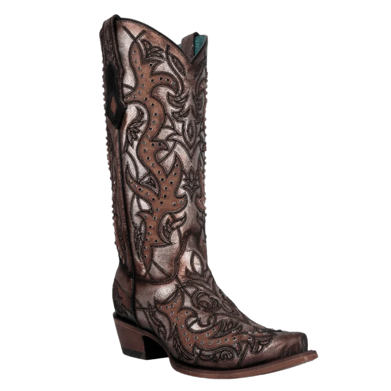 Corral Women's Golden Embroidery & Crystals Snip Toe Western Boots C4041