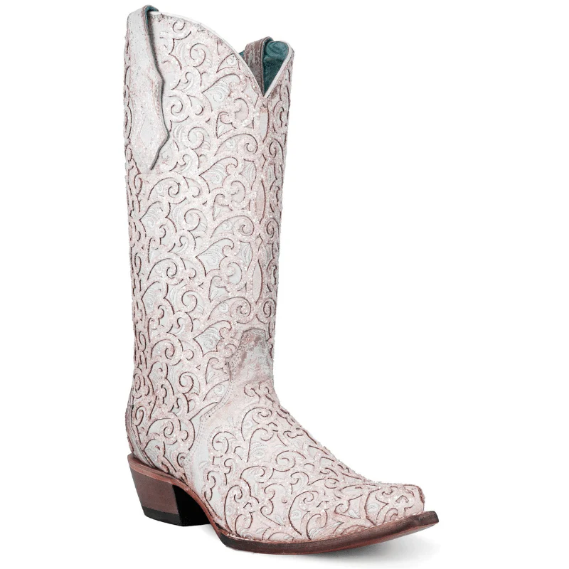 Corral Women's White Glitter Overlay Snip Toe Western Boots C4050