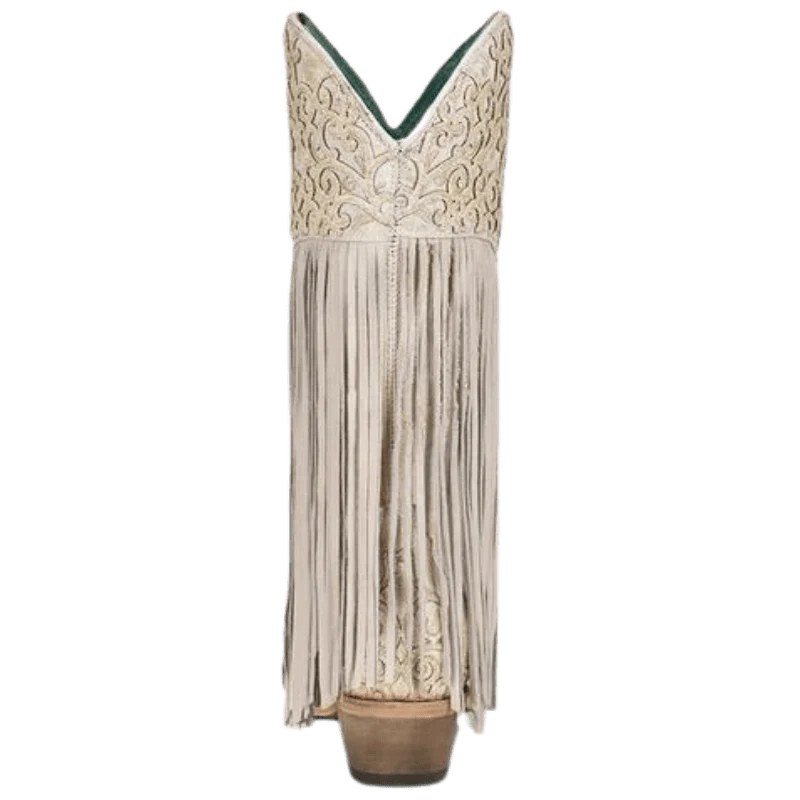 Corral Women's White Lamb Overlay & Embroidery Fringe Western Boots C3955 - Image 4