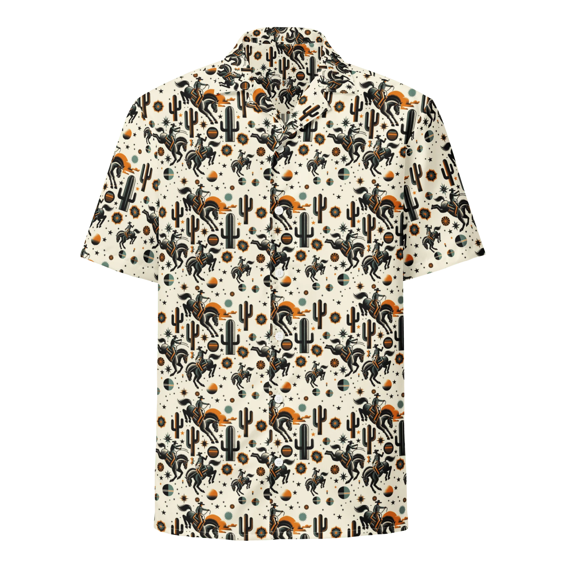 Cosmic Rodeo: Bucking Space Bronco Button-Up Shirt