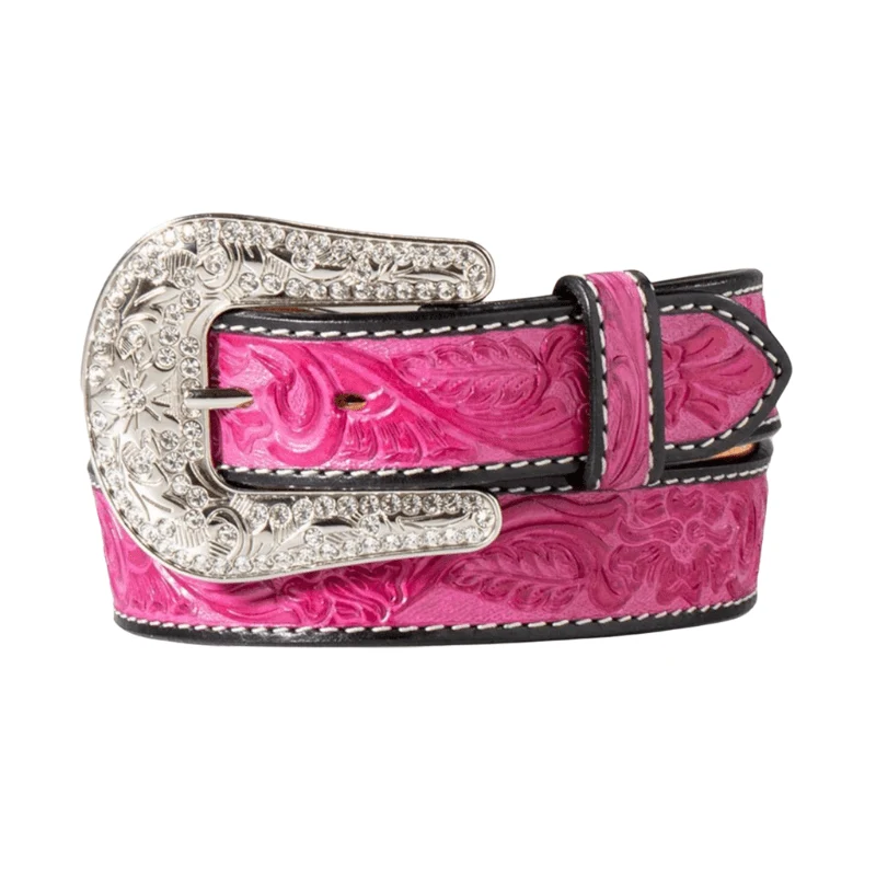Angel Ranch Women's Pink Floral Rhinestone Painted Belt D1400067279