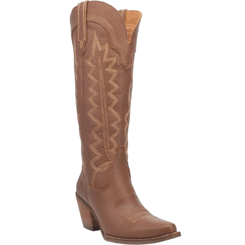 Dingo Women's High Cotton Brown Leather Cowgirl Boots DI 936