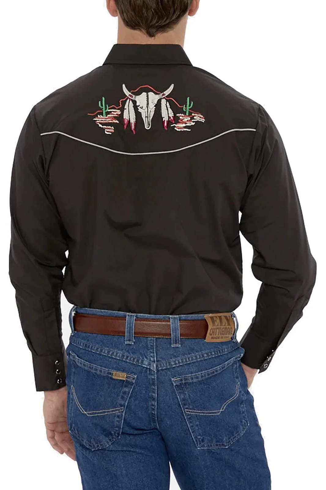 Ely Cattleman Men's Black Embroidered Skull Long Sleeve Western Snap Shirt 15203919-89 - Image 2