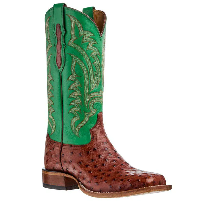Tony Lama Men's Tobac & Green Full Quill Ostrich Exotic Boots EP8276
