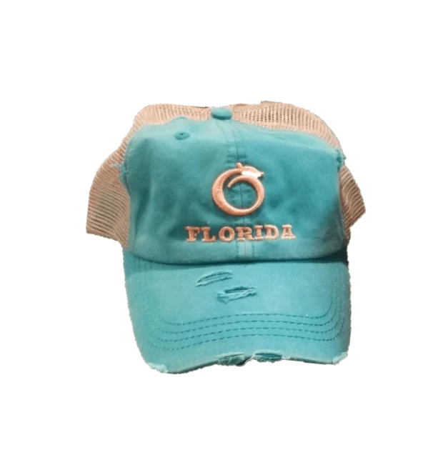 Florida Heritage Ladies Ponytail Hat Teal/Peach - Image 2