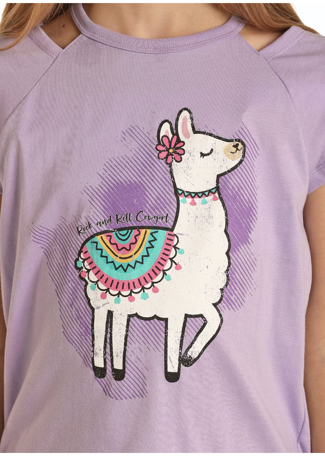Rock & Roll Cowgirl Girls Lavender Lama Graphic Tee G3T8122 - Image 3
