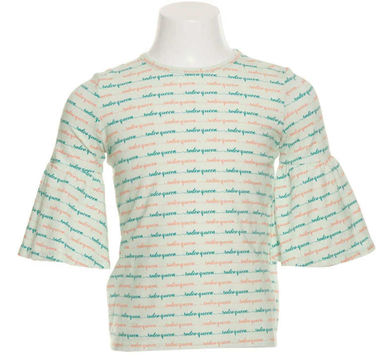 Wrangler Girls Multi Print Rodeo Queen Bell Sleeve Knit Top GWK551G