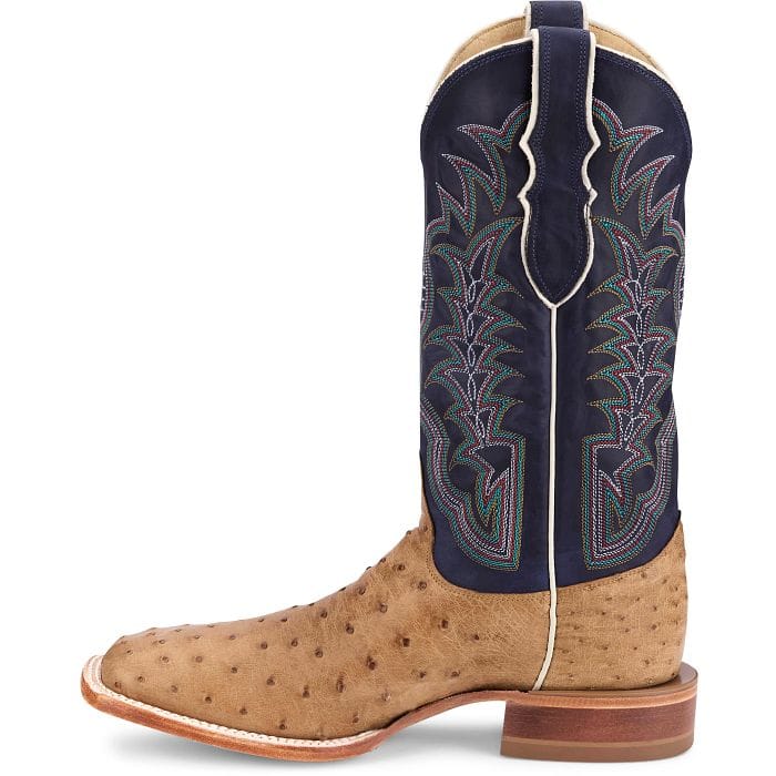 Justin Men's Antique Saddle & Navy Chisolm Full Quill Ostrich Exotic Boots JE8170 - Image 3