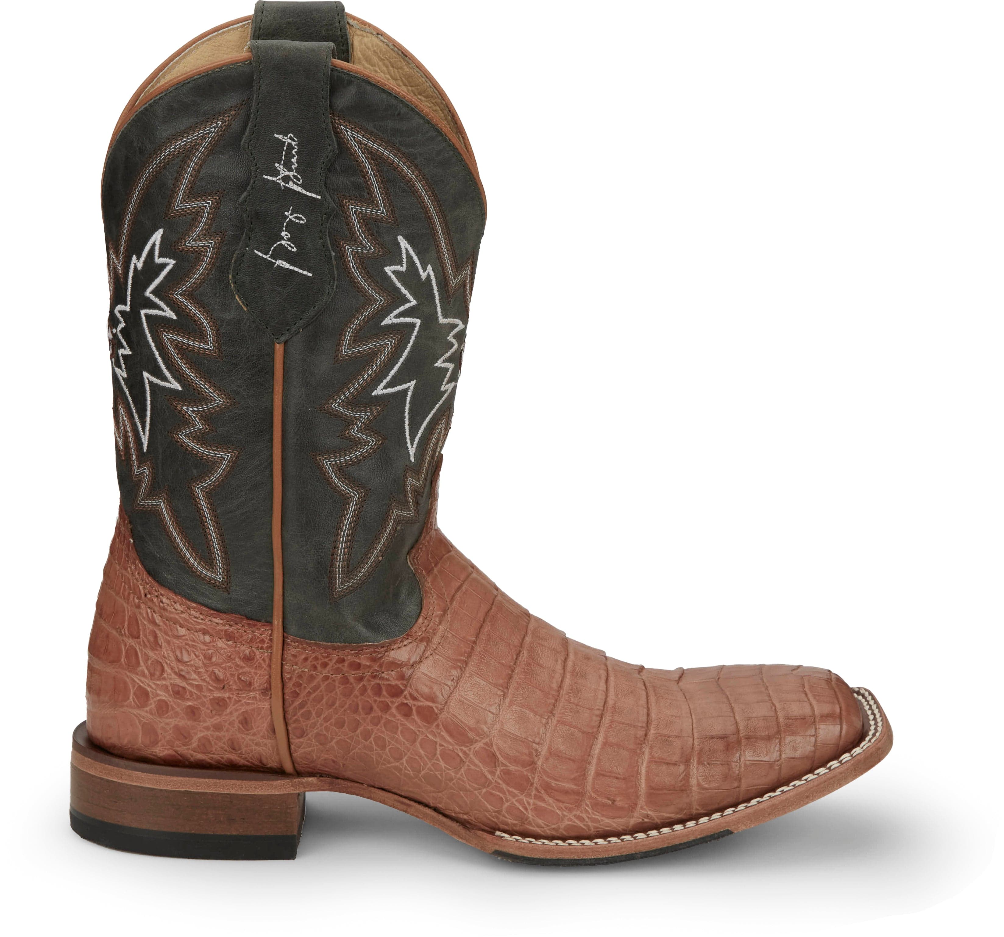 Justin Men's George Strait Haggard Tan Caiman Square Toe Exotic Western Boots GR5706 - Image 4