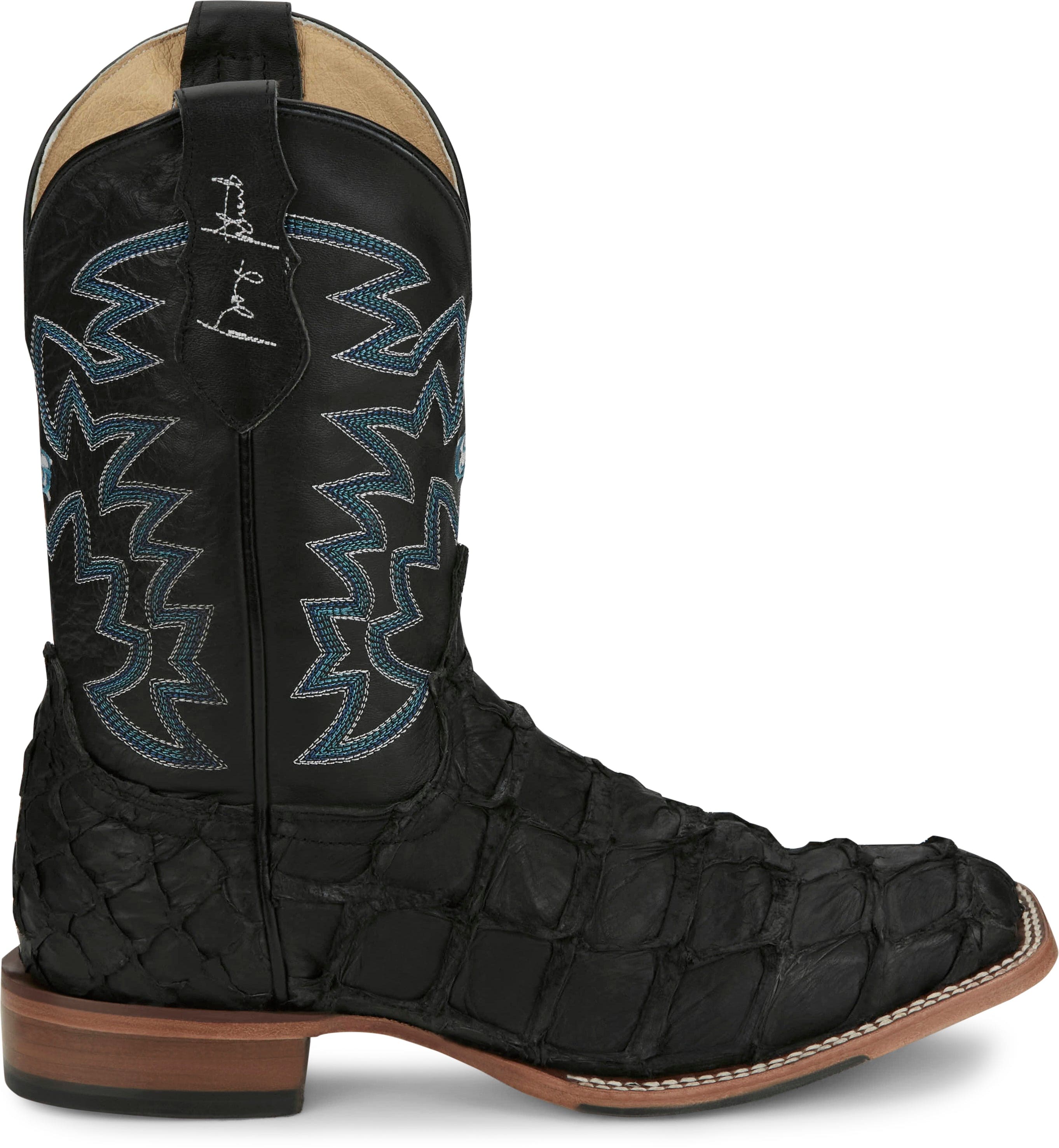 Justin Men's George Strait Ocean Front Pirarucu Black Square Toe Exotic Western Boots GR5708 - Image 3