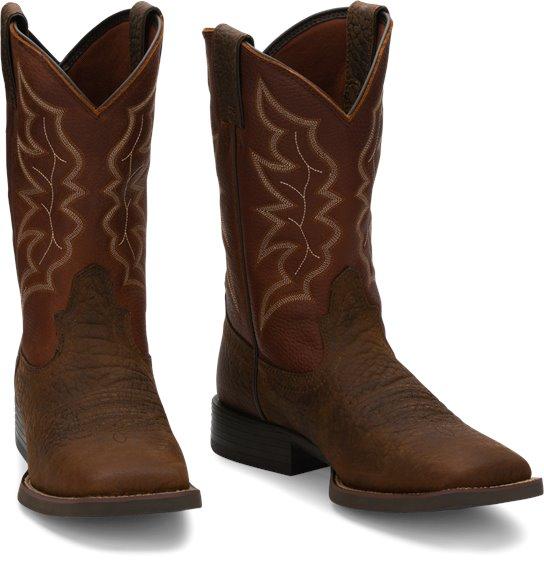 Justin Men's Stampede Chet Pebble Brown Square Toe Western Boots 7222 - Image 7
