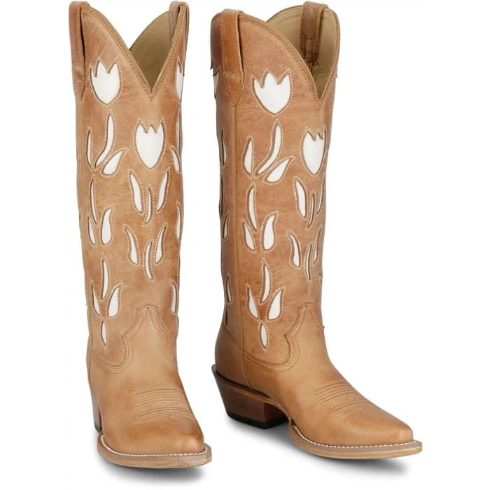 Justin Women's Antique Tan May Floral Inlay Western Boots VN4456 - Image 6