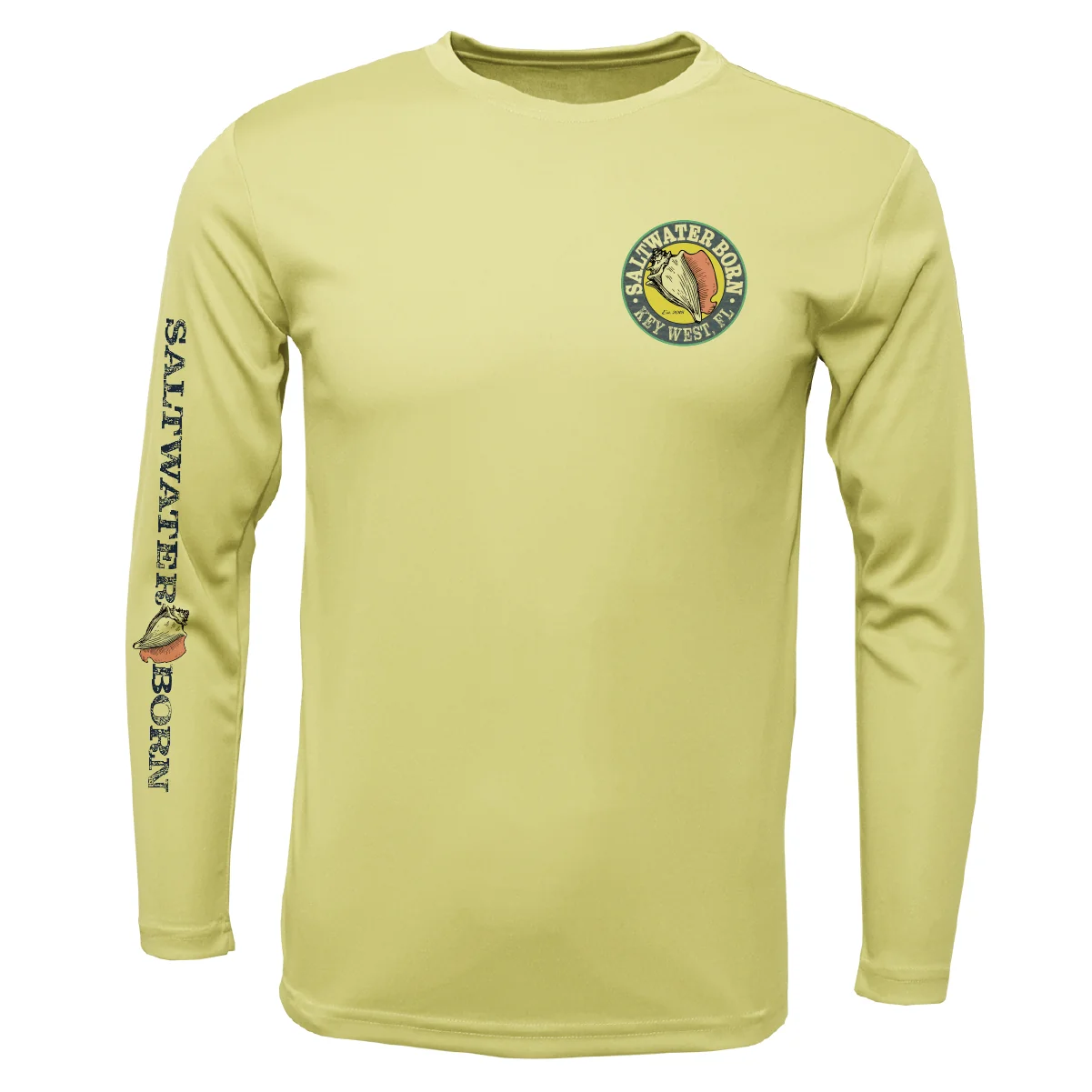 Key West, FL Saltwater Born Circle Logo Boy's Long Sleeve UPF 50+ Dry-Fit Shirt - Image 2
