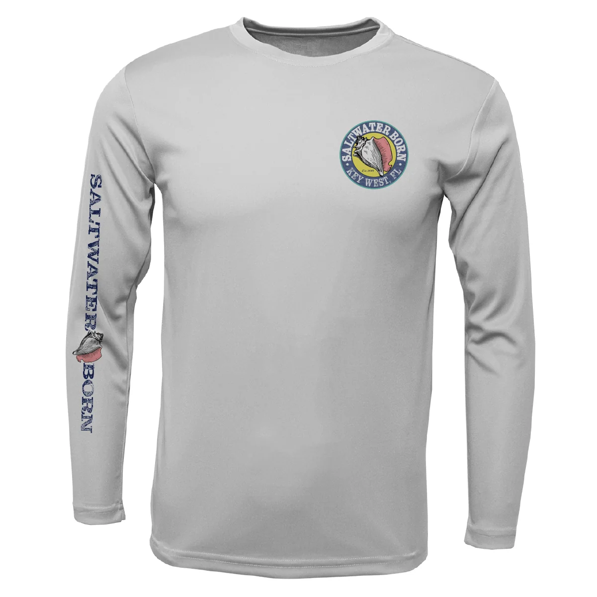 Key West, FL Saltwater Born Circle Logo Boy's Long Sleeve UPF 50+ Dry-Fit Shirt - Image 4