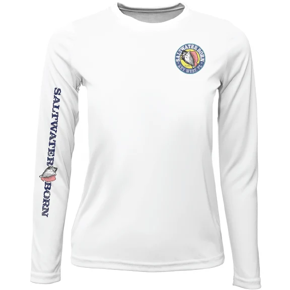 Key West, FL Saltwater Born Circle Logo Girl's Long Sleeve UPF 50+ Dry-Fit Shirt - Image 11
