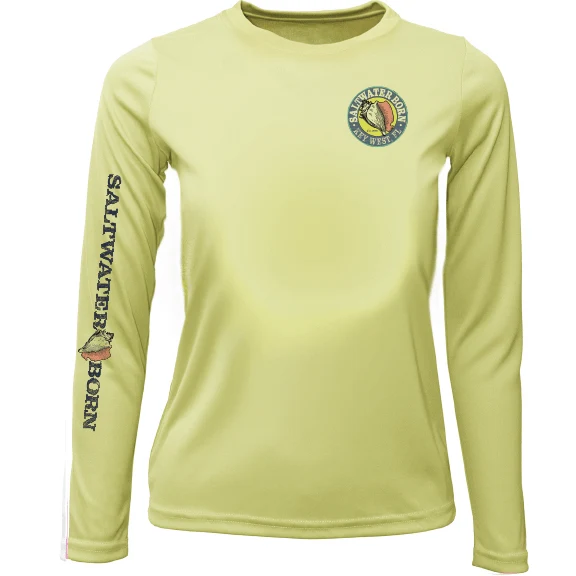 Key West, FL Saltwater Born Circle Logo Girl's Long Sleeve UPF 50+ Dry-Fit Shirt - Image 3