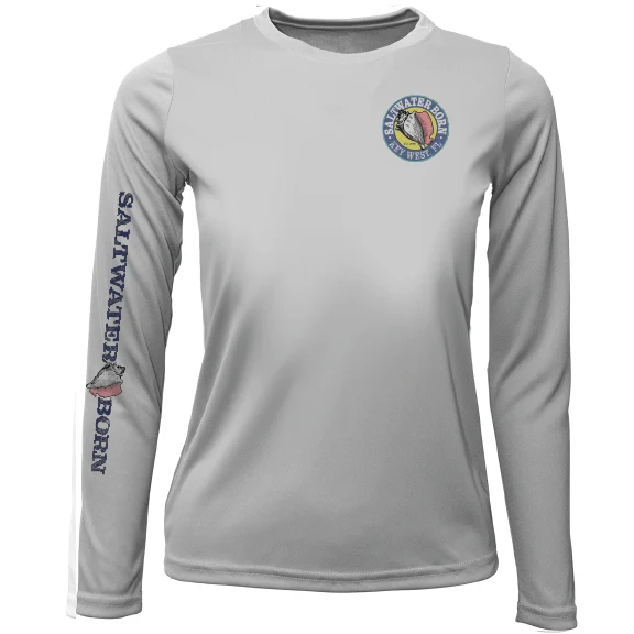 Key West, FL Saltwater Born Circle Logo Girl's Long Sleeve UPF 50+ Dry-Fit Shirt - Image 7