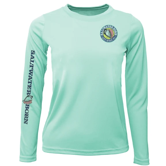 Key West, FL Saltwater Born Circle Logo Girl's Long Sleeve UPF 50+ Dry-Fit Shirt - Image 9